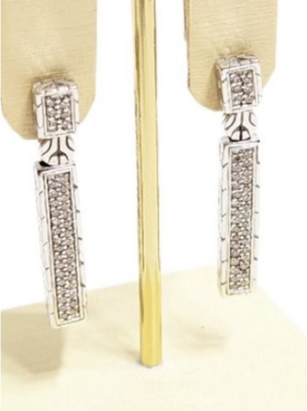 John Hardy Sterling Diamond Pave Bar Earrings